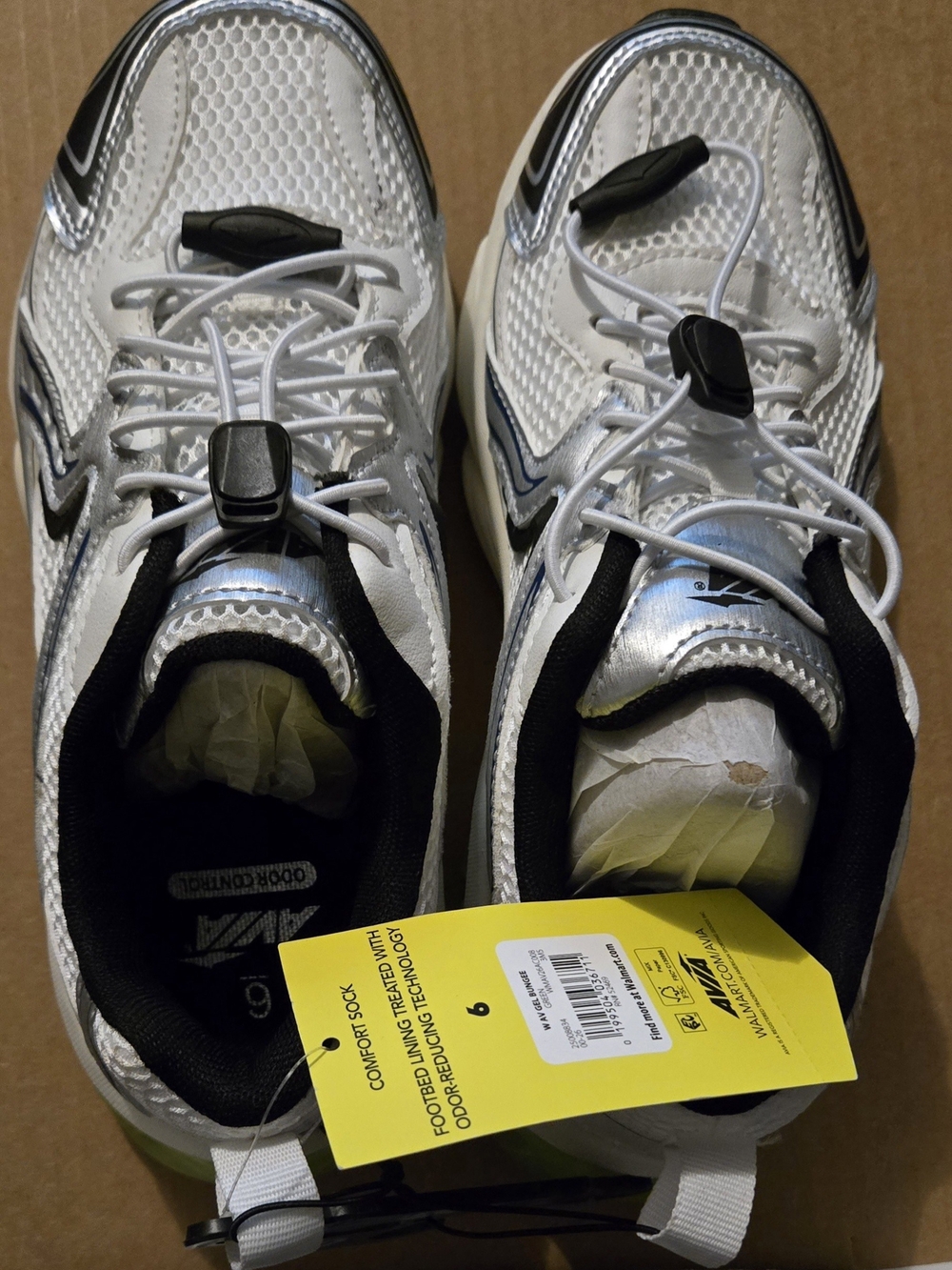 Avia Women's White and Silver Athletic Trainers with Quick-Lock Laces